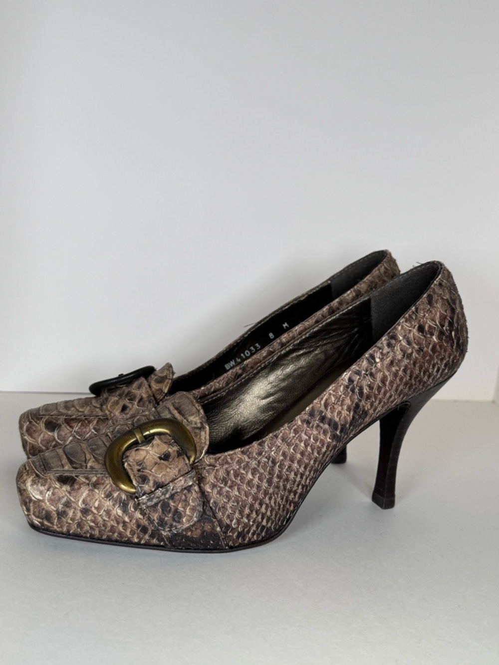 Stuart Weitzman Snake Skin High Heel Pumps Shoes Size 8 M Reptile Wood Y2K 2000s